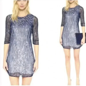 Parker Black 100% Silk Blue Sequin Beaded Formal Eras Tour Dress Size 4 NWT